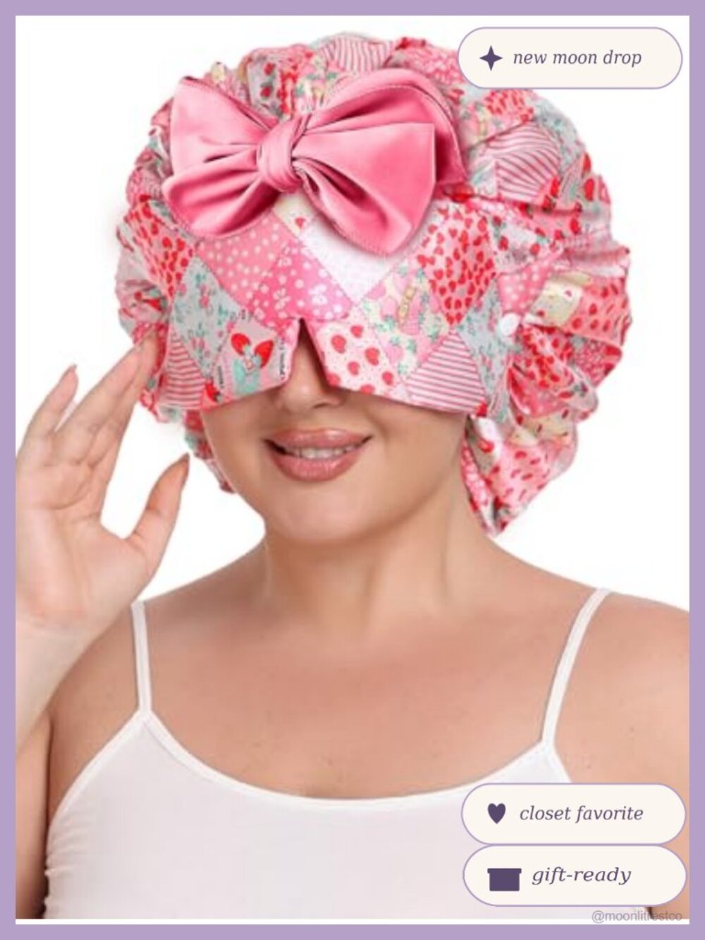 Double Layer Satin Bonnet Detachable Eye Mask Sleep Cap Curly Braids Frizz